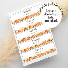 Load image into Gallery viewer, Fall/Autumn Bridal Shower Editable Waterbottle Label Download
