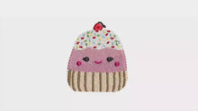 Load and play video in Gallery viewer, Clara Cupcake squish stuffy embroidery design
